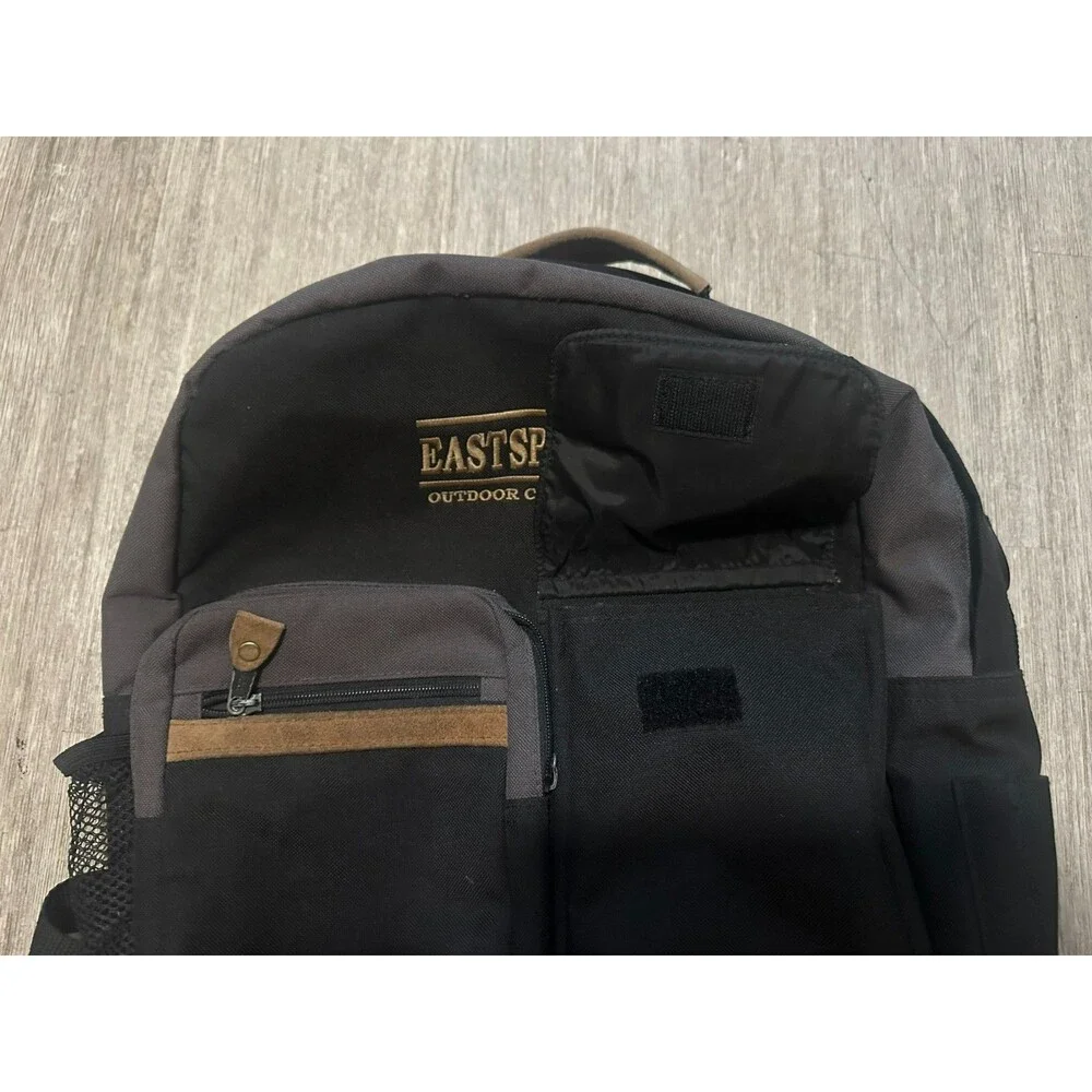 Eastport Outdoor Company Backpack Black Grey Canvas Tan Suede Vintage
